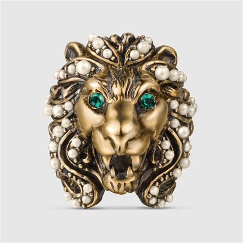 gucci lion ring gold|female Gucci lion ring.